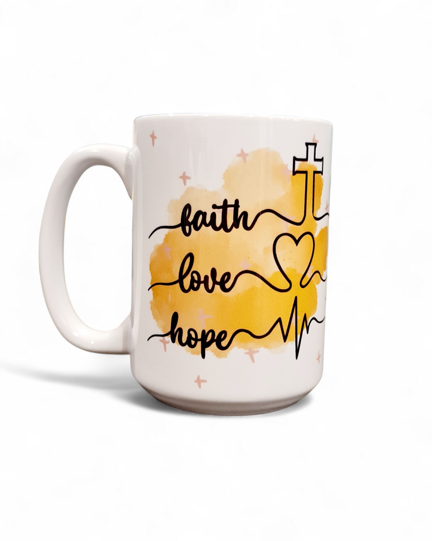 FAITH, LOVE, HOPE - 15oz/440ml White Ceramic Mug